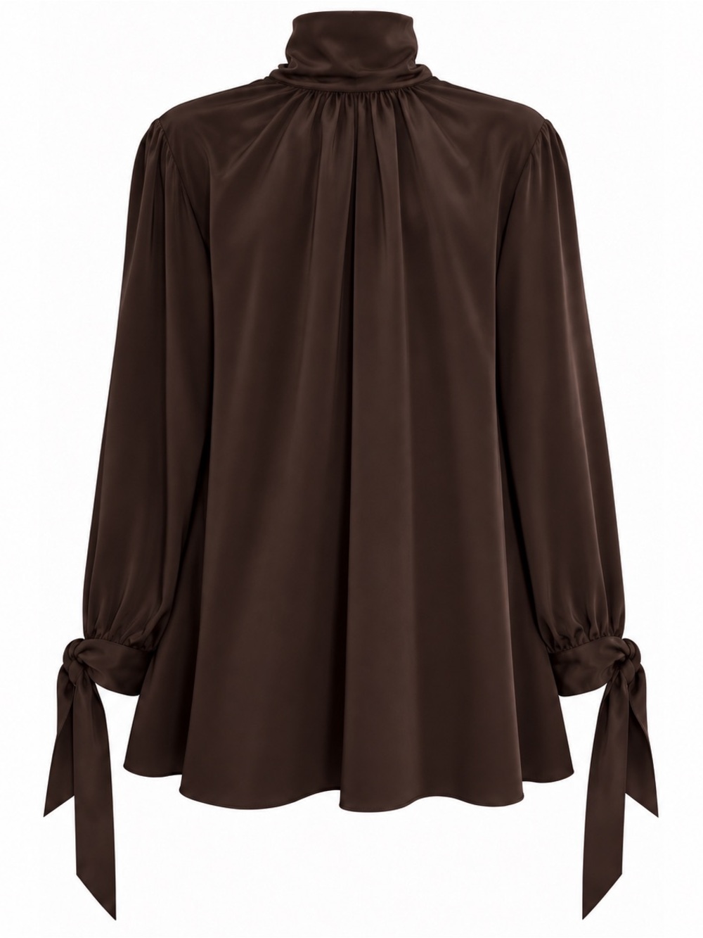 ANN MASHBURN Chocolate Brown Mock Tie Neck Long Sleeve 100% Silk Blouse Size S - Picture 4 of 7